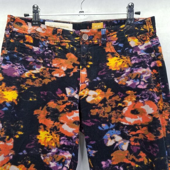 Pilcro Serif Corduroy Skinny Pants Women's 27 Floral Black Anthropologie Stretch - Picture 2 of 16